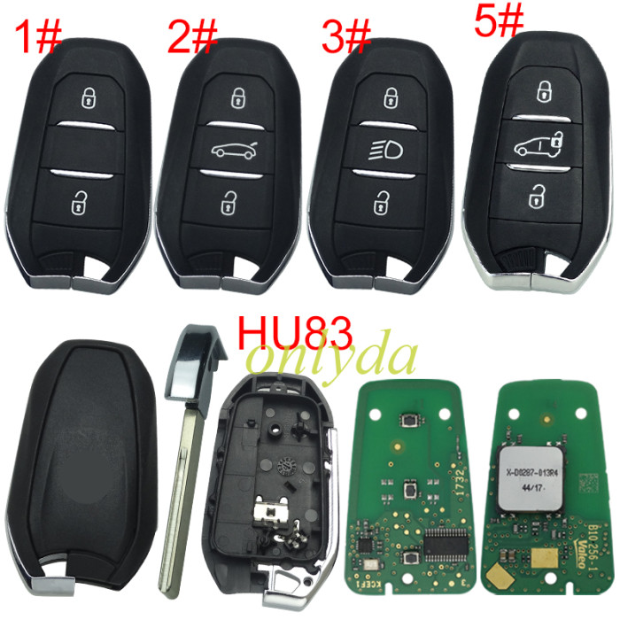 original Peugeot smart  remote key with 434mhz (HITAG AES) 4A chip Original PCB+ aftermarket shell HU83 Blade