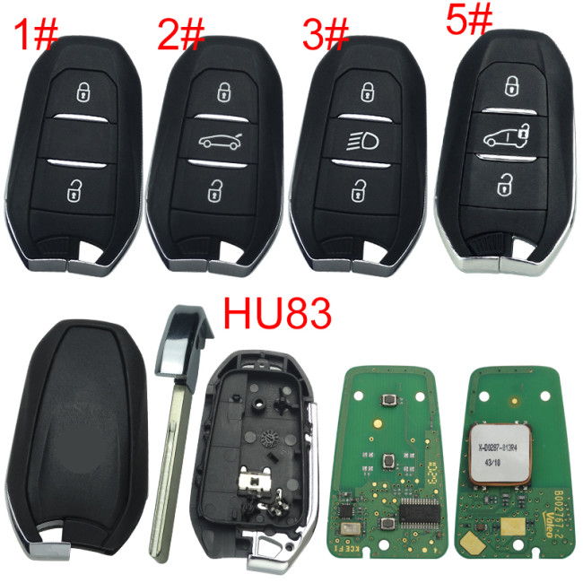 original Peugeot 508 citroen remote key  with 434MHZ with PCF7945 ID46 chip 3button /  HU83 BALDE Original PCB+ Aftermarket shell