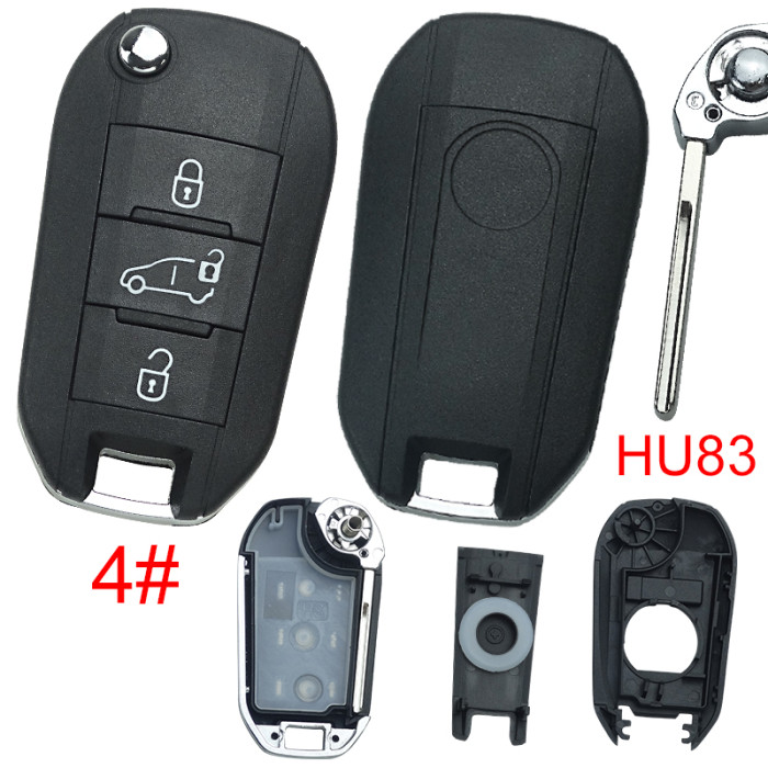For Fiat 3 button remote key shell with round badge, blade is HU83, pls choose button model