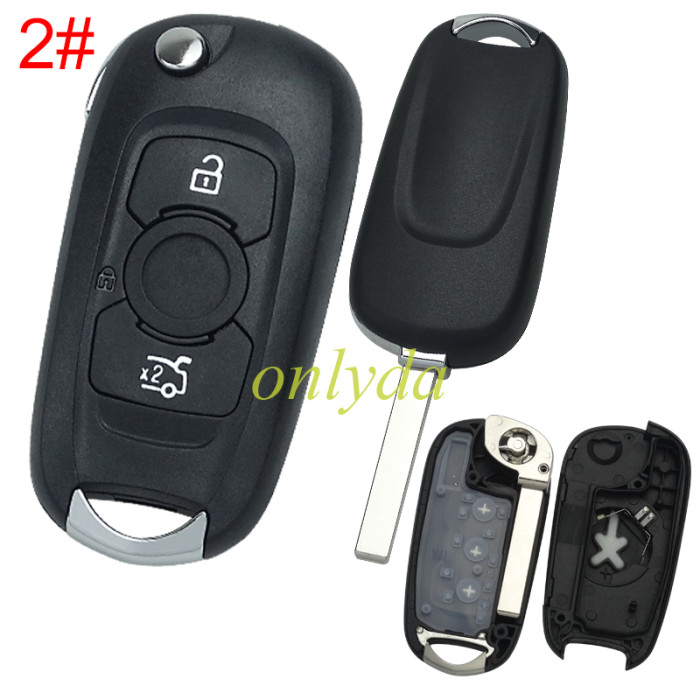 For Opel 2 button flip remote key shell with HU100 blade with badge , pls choose button
