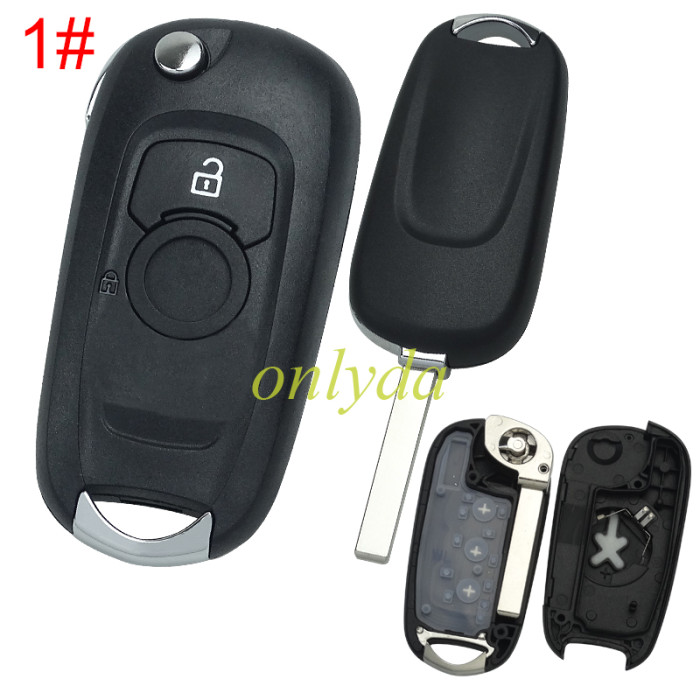 For Opel 2 button flip remote key shell with HU100 blade with badge , pls choose button