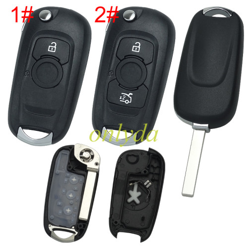 For Buick 2 button flip remote key shell with HU100 blade with badge , pls choose button