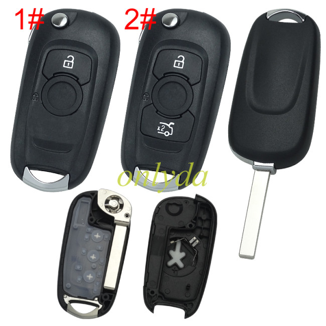For Opel 2 button flip remote key shell with HU100 blade with badge , pls choose button