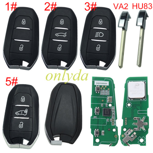 Chip model : A3M65 Aftermarket Smart Key for Peugeot 3 Buttons / Frequency:433MHz   Transponder: HITAG AES 4A  Blade VA2/HU83 /   Part No: 98 097 814 ZD / 98097814ZD / Keyless Go 308/3008/408/5008/ opel -Astra L / Corsa F Citroen C4 CACTUS / PICASSO / C3 , pls choose button