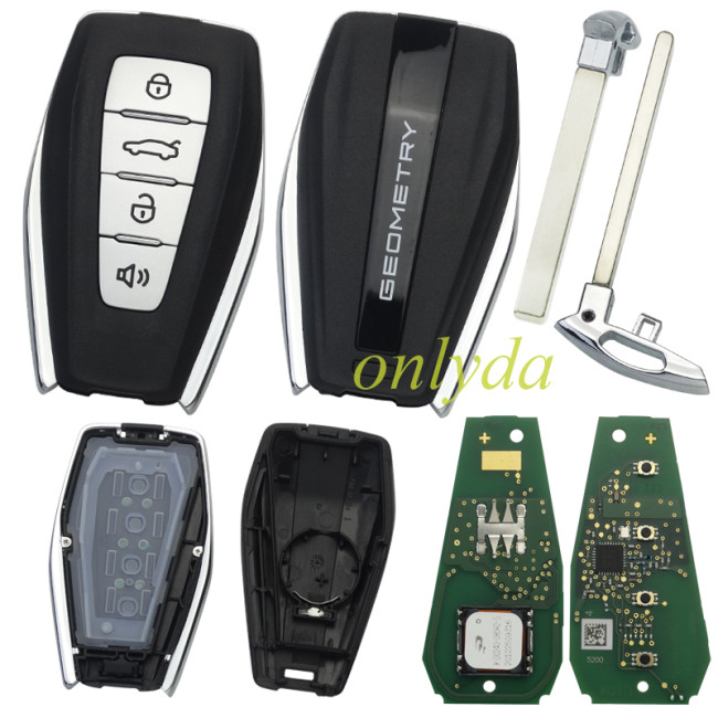 For Geely UMC 4 button remote key with 434mhz with HITAG AES chip number:000008889646745270016191210