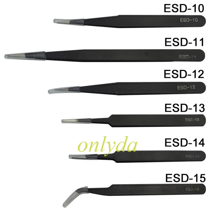 Anti-static Tweezers 6 pieces set  including  ESD-10 ，ESD-11, ESD-12，ESD-13, ESD-14,  ESD-15.