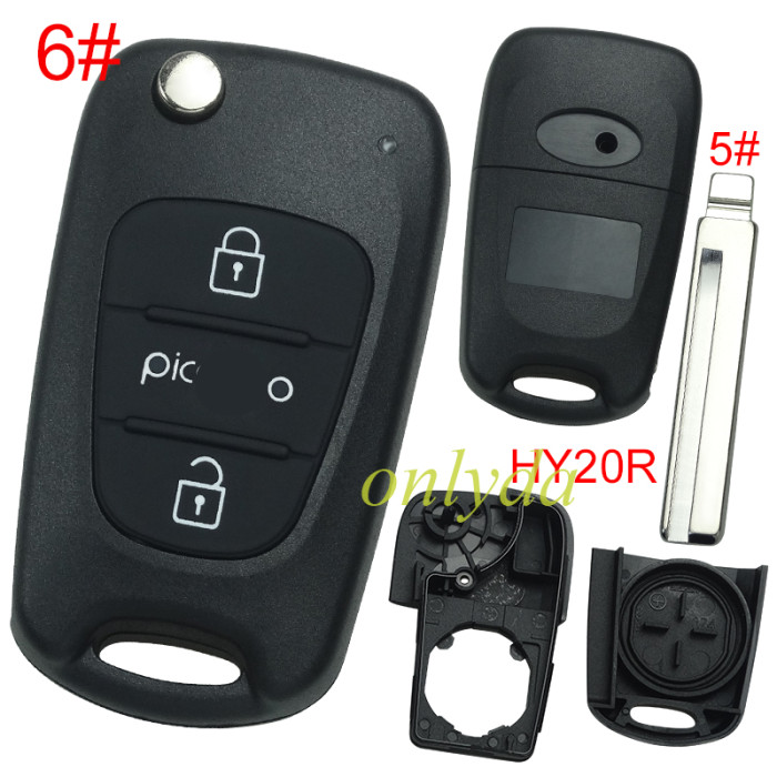 For Kia  3 button remote key blank with badge with HY20R right  blade, pls choose button