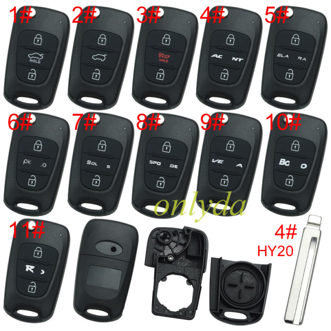 For KIA  3 button remote key blank  with badge with HY20 left  blade, pls choose button