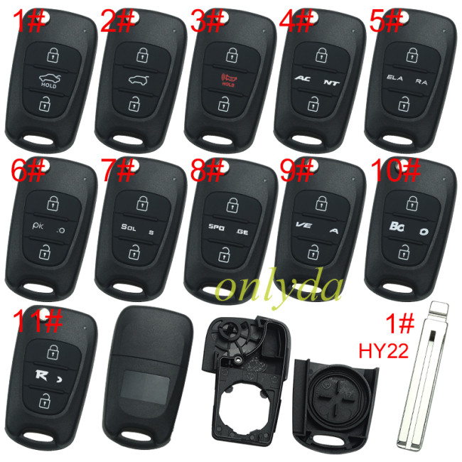 For Hyundai 3 button remote key blank without badge with HY22 blade , pls choose button