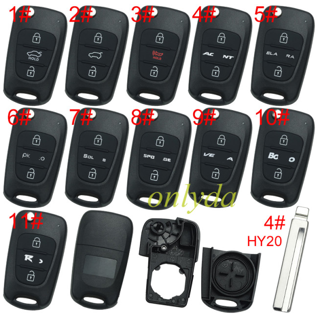 For Hyundai/Kia 3 button remote key blank  without badge with HY20 left  blade, pls choose button