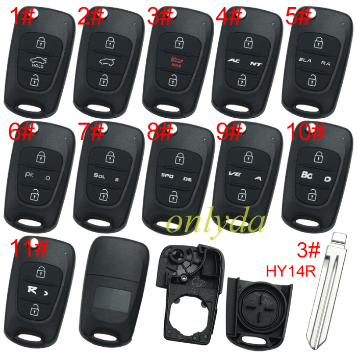For Hyundai  3 button remote key blank  without badge with HY14R right blade , pls choose button