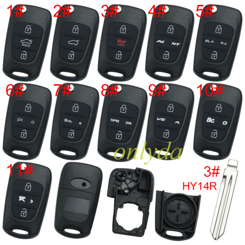 For KIA  3 button remote key blank  with badge with HY14R right blade , pls choose button