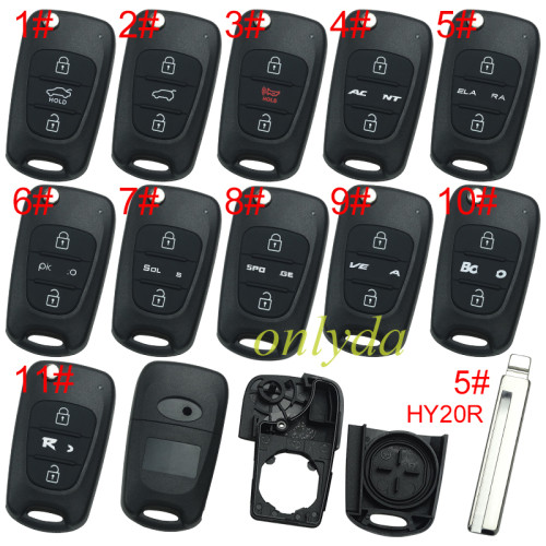For Kia  3 button remote key blank with badge with HY20R right  blade, pls choose button