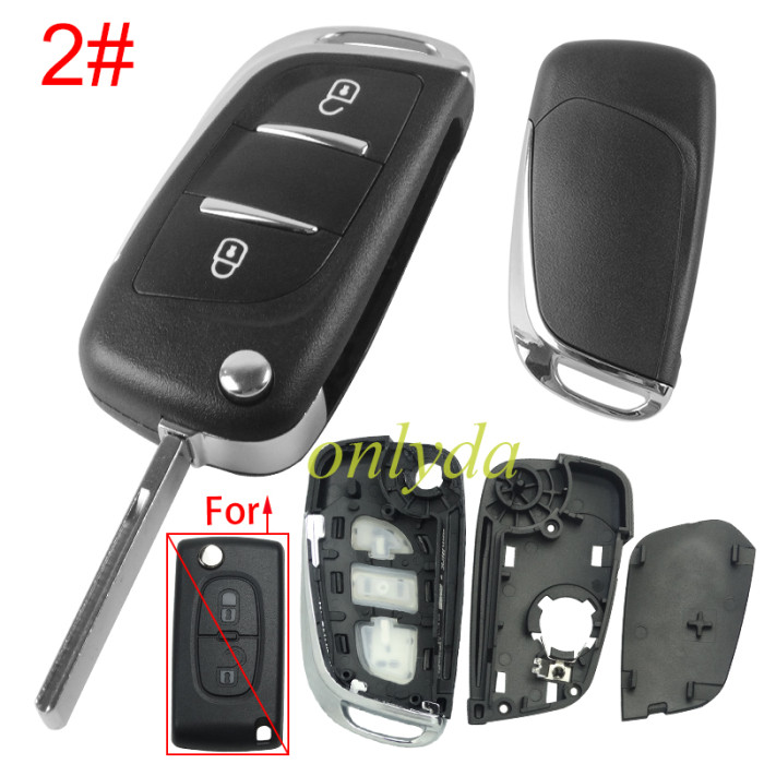 For Peugeot/Citroen modified 2 button remote key shell with battery clamp without badge place, pls choose the blade type  1#-VA2 2#-HU83 3#-NE73