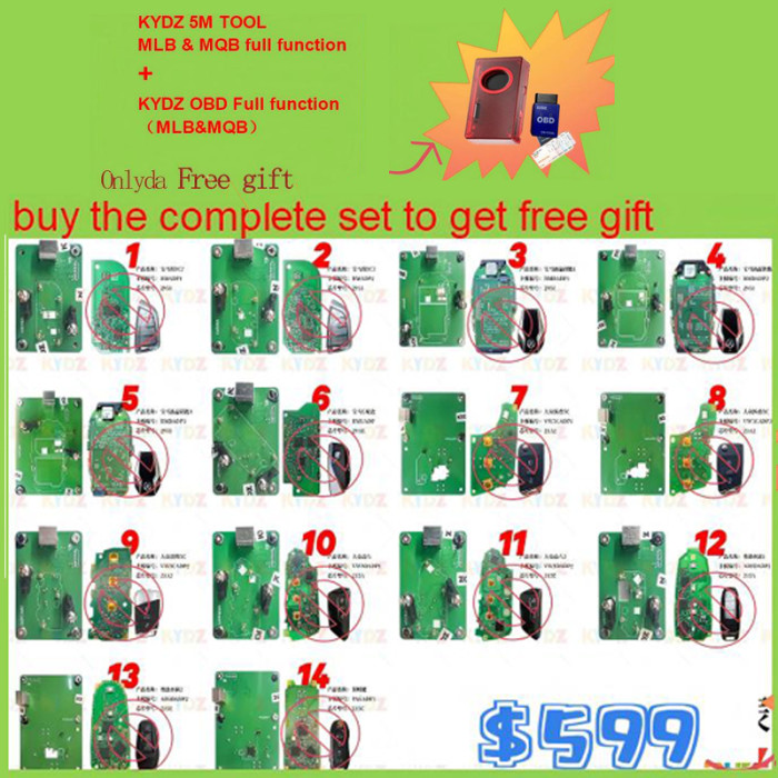[Not Required Token or annual fee] lifetime free charge KYDZ adapter for soldering-free PCB Set (14pcs total), Can get free MLB &MQB device with full function + KYDZ OBD Full function （MLB&MQB)