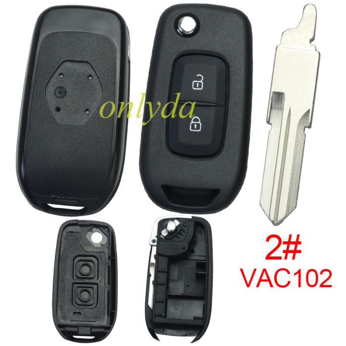 For Renault 2 button flip remote key blank, with badge