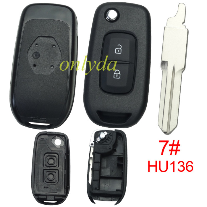 For Renault 2 button flip remote key blank, with badge