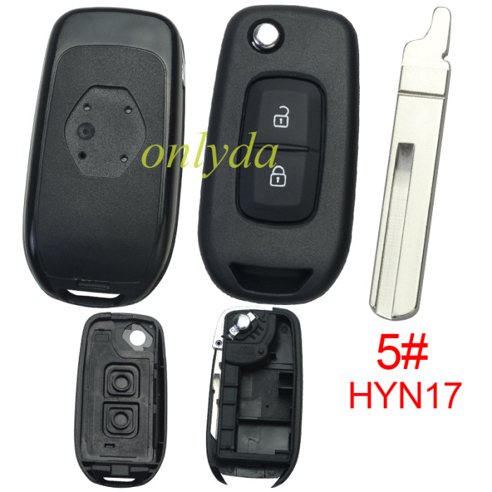 For Renault 2 button flip remote key blank, with badge