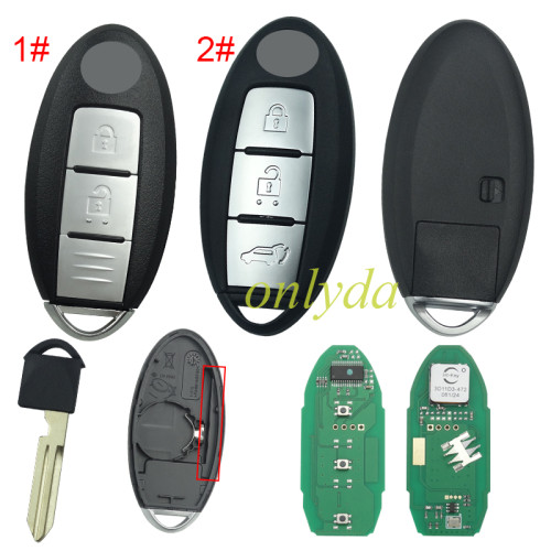 For Nissan Qashqai, X-Trail 2014+ Smart Key,  2 button remote Keyless key ,with 434mhz,with hitag AES 7945m 4A chip  Continental CMIIT ID:2012DJ6167  285E3-4CB0A 285E3-4CB0C  S180144102 without light on PCB
