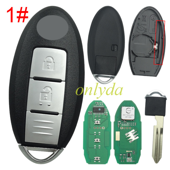 For Nissan Qashqai, X-Trail 2014+ Smart Key,  2 button remote Keyless key ,with 434mhz,with hitag AES 7945m 4A chip  Continental CMIIT ID:2012DJ6167  285E3-4CB0A 285E3-4CB0C  S180144102 without light on PCB