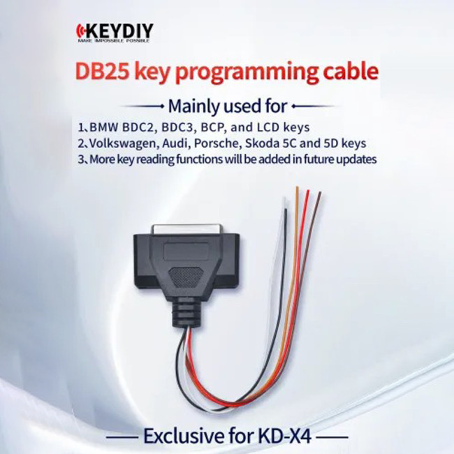 KEYDIY DB25 Programming SAFE SOLDER-WIRE READING CABLE  exclusive for KD-X4, Mainly used for 1. BMW BDC2,BDC3,BCP, and LCD keys 2.Volkswagen, Audi, Porsche, Skoda 5C and 5D keys