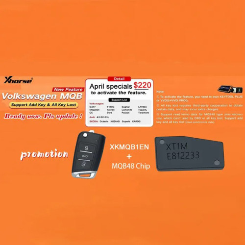 Xhorse VAG MQB Add Key and All Keys Lost License for VVDI Key Tool Plus, VVDI2 +VVDI Prog with 1pc XKMQB1EN+1pc MQB 48 chip