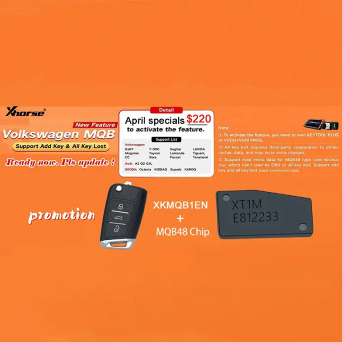 Xhorse VAG MQB Add Key and All Keys Lost License for VVDI Key Tool Plus, VVDI2 +VVDI Prog with 1pc XKMQB1EN+1pc MQB 48 chip