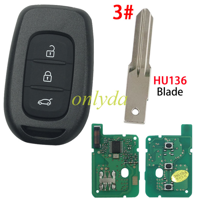 For Renault 3 button remote key with PCF7961M(HITAG AES)chip-434mhz FSK