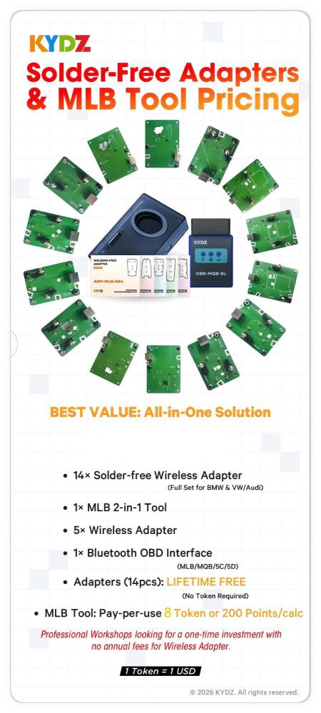 [Not Required Token or annual fee] lifetime free charge KYDZ adapter for soldering-free PCB Set (14pcs total), Can get free MLB &MQB device with full function + KYDZ OBD Full function （MLB&MQB)