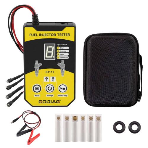 GODIAG GT113 Universal Fuel Injector Tester Fuel Injector Cleaner Kit with 6 Sizes of Adapters 8 Pulse Modes for Cars, Motorcycle