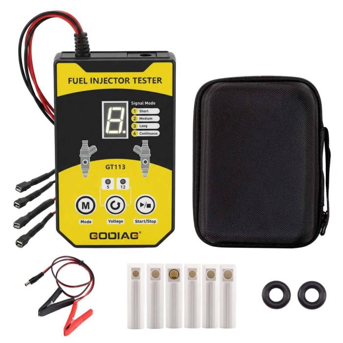 GODIAG GT113 Universal Fuel Injector Tester Fuel Injector Cleaner Kit with 6 Sizes of Adapters 8 Pulse Modes for Cars, Motorcycle