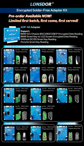 [Pre-order]2026 Lonsdor Encrypted Solder-Free Adapter Kit 15pcs for BMW G/U Chassis BDC2/BDC3/BCP and VAG 5C 5D