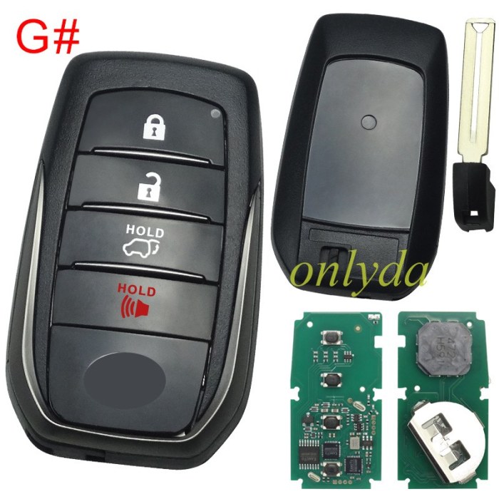 For Toyota Hliux remote key with 314.35-312.09 /433.58-434.3MHZ with Toyota H chip BM1ET 61A965-0182, pls choose model
