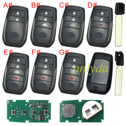 For Toyota Hliux remote key with 314.35-312.09 /433.58-434.3MHZ with Toyota H chip BM1ET 61A965-0182, pls choose model