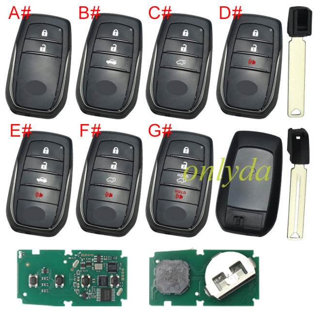 For Toyota Hliux remote key with 314.35-312.09 /433.58-434.3MHZ with Toyota H chip BM1ET 61A965-0182, pls choose model