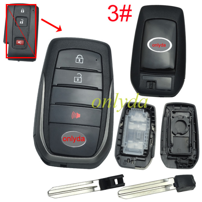 For Toyota 2+1button modified key shell with badge in the front,  back cover : 1#without badge/ 2#with Crown Badge/ 3#with Toyota Badge, MOQ is 5pcs