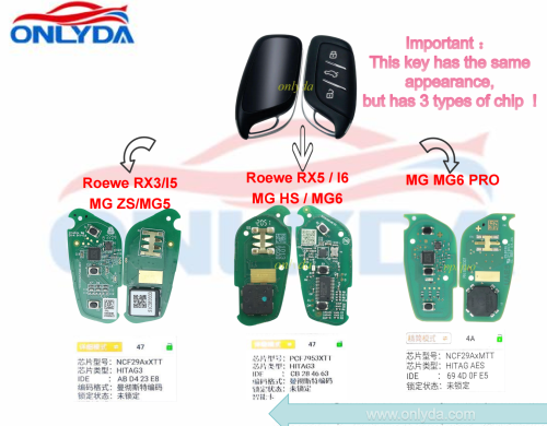 Original New Proximity Smart Key for MG ZS MG5 RX3/I5  433MHz  NCF29AX ID47 CHIP  3 Button