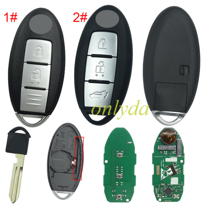 Nissan 3 button remote key For 2019 new X-Trail 433.92mhz, Hitag-AES 4A chip:NCF29M  KR5TXN3, KR5TXN1  Nissan Altima (2019-2022),  Sentra (2020-2023),  Versa (2020-2023),  and Kicks. S180144501 with light on PCB