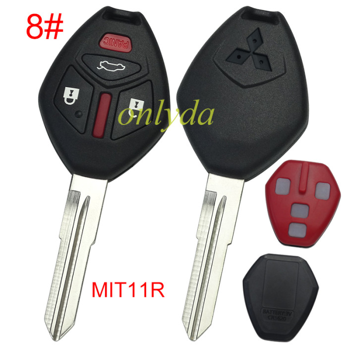 For Mitsubishi remote key shell with MIT11R/MIT8 blade With badge  with inner part key shell , pls choose button model