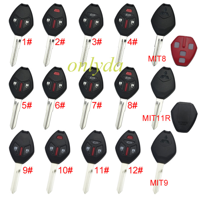 For Mitsubishi remote key shell with MIT11R/MIT8 blade With badge  with inner part key shell , pls choose button model