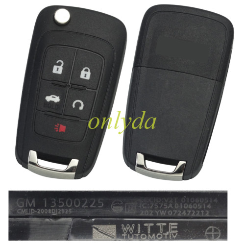 Original Chevrolet Cruze 2010-2017 Proximity Flip Key Remote keyless   P/N: 13531362 433MHz 5 Buttons ID46 HITAG2 PCF7952 GM13506408 original cover + Original PCB