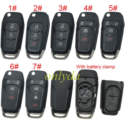 free shipping 10pcs/unit,Ford  flip remote key shell with Hu101 blade with battery clamp , without logo , pls choose button