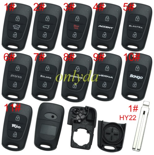 free shipping 10pcs/unit, For Hyundai 3 button replacement key shell with blade HY22