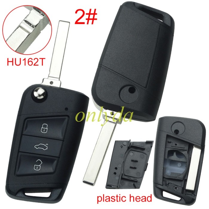 free shipping 10pcs/unit,VW 3 button flip remote key blank with HU66/HU162T blade, pls choose button model