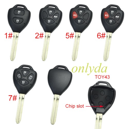 free shipping 10pcs/unit,Toyota 3+1 button remote key shell with Toyota43 blade with red panic (no logo)