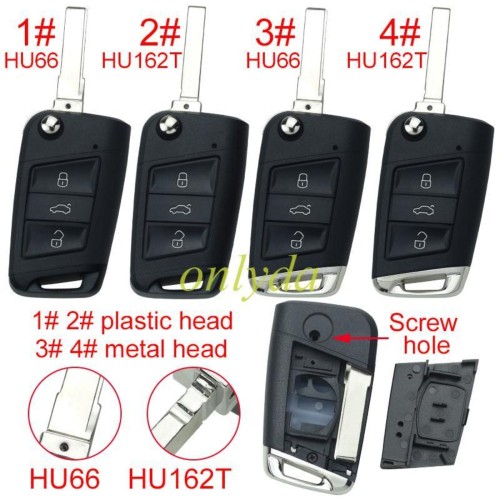 free shipping 10pcs/unit,VW 3 button flip remote key blank with HU66/HU162T blade, pls choose button model