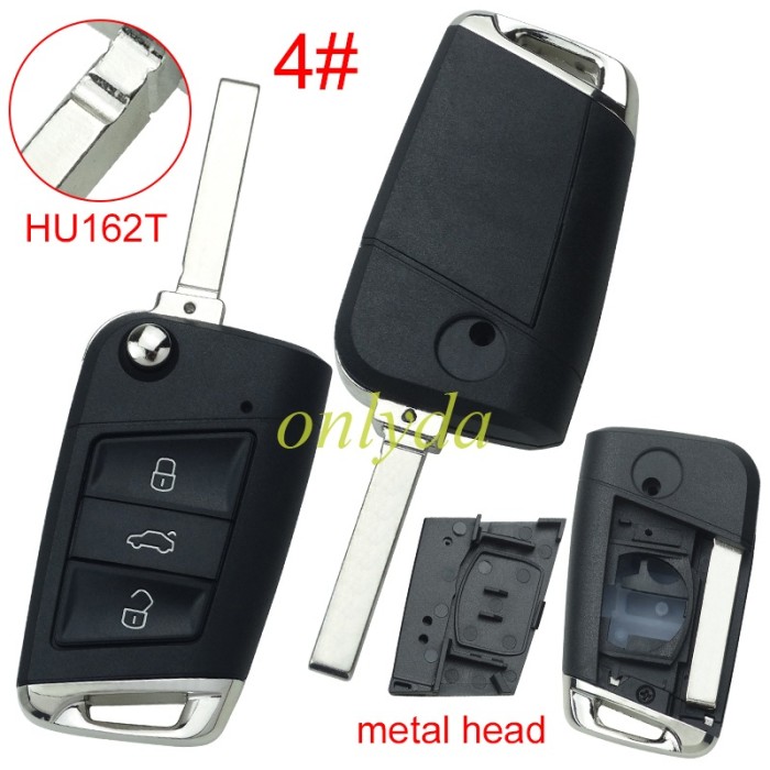 free shipping 10pcs/unit,VW 3 button flip remote key blank with HU66/HU162T blade, pls choose button model
