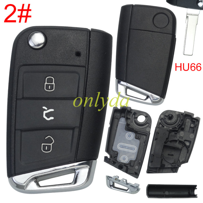 Super Stronger GTL  For VW Golf7 3/3+1 button key blank  HU66 blade with badge with metal head, pls choose button