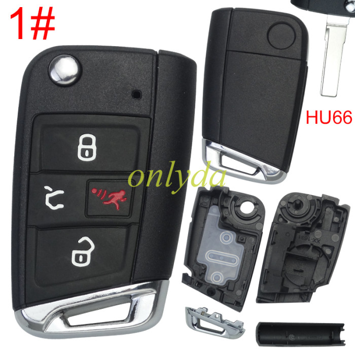 Super Stronger GTL  For VW Golf7 3/3+1 button key blank  HU66 blade with badge with metal head, pls choose button