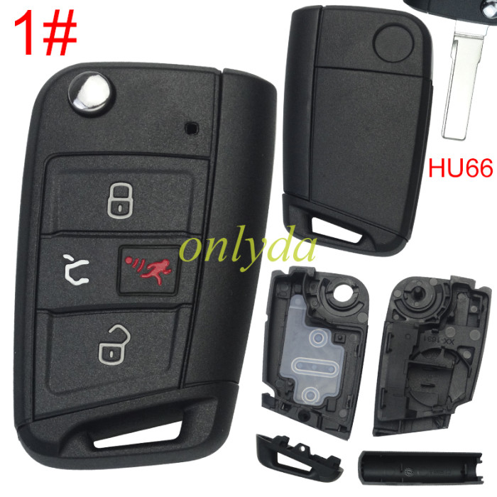 Super Stronger GTL For VW Golf7 3/3+1 button key shell with HU66 blade with Plastic head, pls choose button